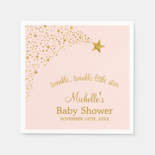 Twinkle Little Shooting Star Pink Gold Baby Dusche Serviette (Vorderseite)