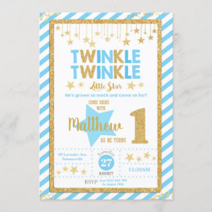 Twinkle Little Star 1. Geburtstag Einladung Junge