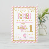 Twinkle Little Star 1. Geburtstag Einladung Mädche (Stehend Vorderseite)