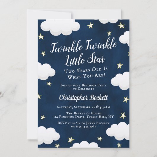 Twinkle Little Star 2. Geburtstag Einladung (Vorderseite)