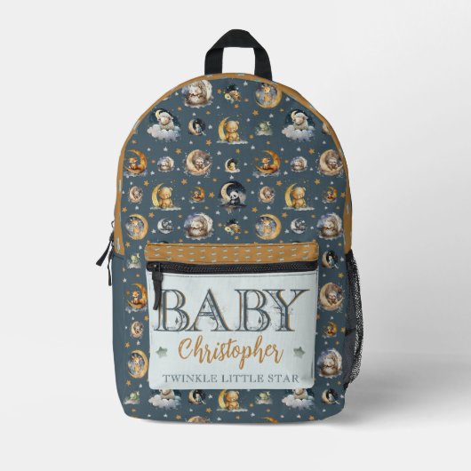 Twinkle Little Star Animal Muster Boy Baby Name Bedruckter Rucksack (Vorderseite)