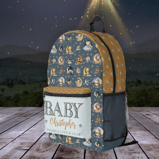 Twinkle Little Star Animal Muster Boy Baby Name Bedruckter Rucksack