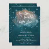 Twinkle Little Star | Aquamarin Blue Copper Baby D Einladung (Vorne/Hinten)