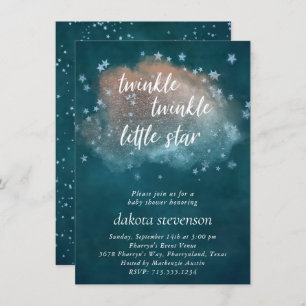 Twinkle Little Star   Aquamarin Blue Copper Baby D Einladung