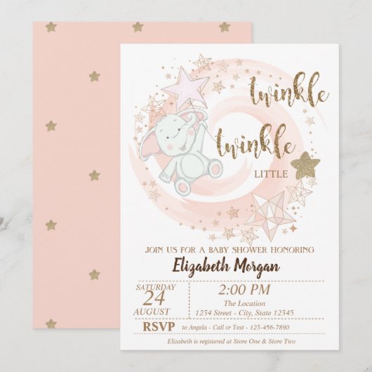 Twinkle Little Star, Baby Bear Baby Dusche Einladung (Vorne/Hinten)