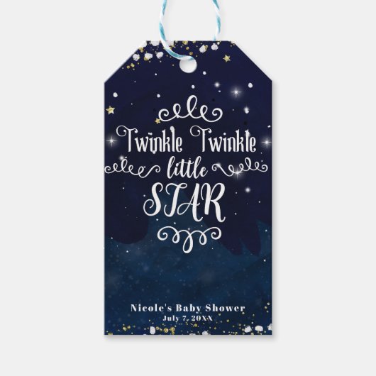 Twinkle Little Star Baby Dusche Blue Gold Fevor Geschenkanhänger (Vorderseite)