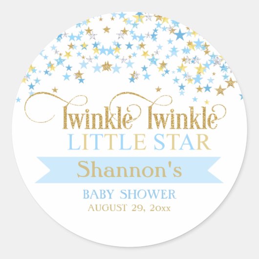 Twinkle Little Star Baby Dusche Blue & Gold Runder Aufkleber (Vorderseite)