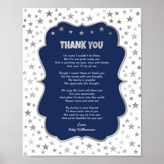 Twinkle Little Star Baby Dusche Danke unterschreib Poster (Vorne)