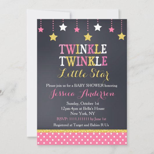 Twinkle Little Star Baby Dusche Einladungen (Vorderseite)