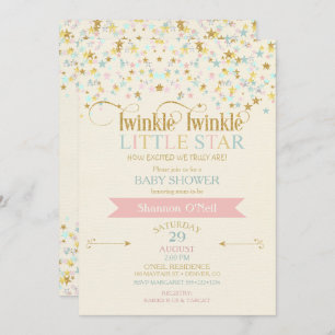 Twinkle Little Star Baby Dusche Gold Aqua Pink Einladung