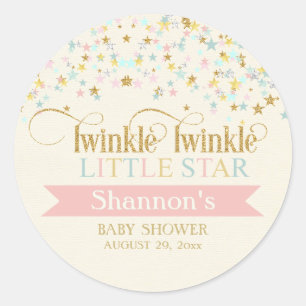 Twinkle Little Star Baby Dusche Gold Aqua Pink Runder Aufkleber