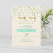 Twinkle Little Star Baby Dusche Gold & Mint Einladung (Stehend Vorderseite)