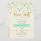 Twinkle Little Star Baby Dusche Gold & Mint Einladung (Vorne/Hinten)