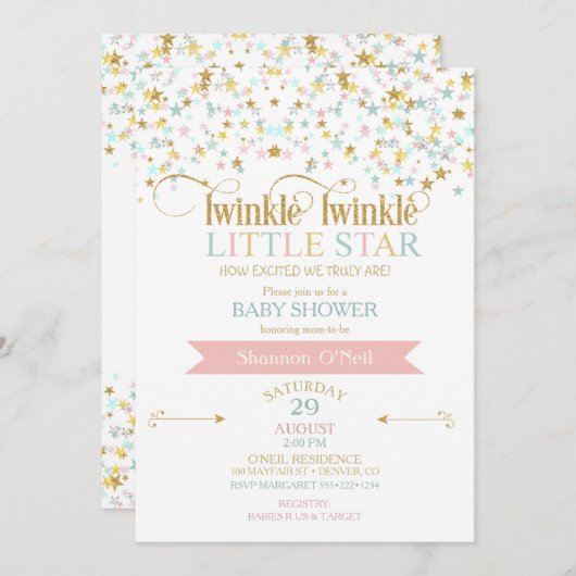 Twinkle Little Star Baby Dusche irgendeine Farbe Einladung (Vorne/Hinten)