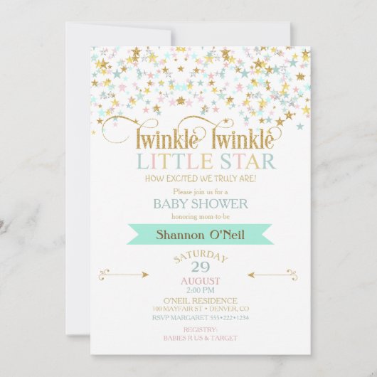 Twinkle Little Star Baby Dusche irgendeine Farbe Einladung (Vorderseite)