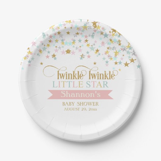 Twinkle Little Star Baby Dusche irgendeine Farbe Pappteller (Vorderseite)