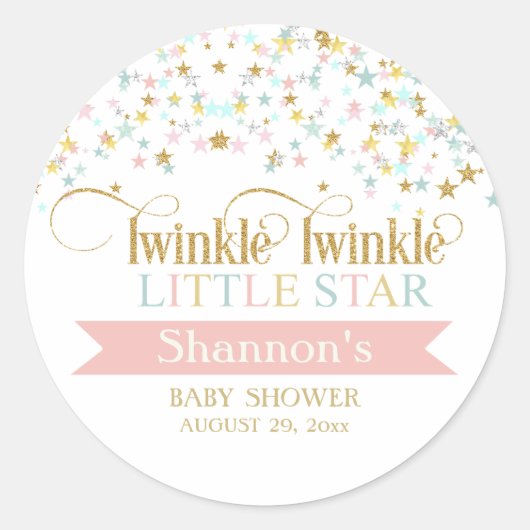Twinkle Little Star Baby Dusche irgendeine Farbe Runder Aufkleber (Vorderseite)