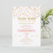 Twinkle Little Star Baby Dusche Pink Gold Einladung (Stehend Vorderseite)