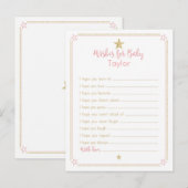 Twinkle Little Star Baby Dusche Wünsche, Pink Gold Hinweiskarte (Vorne/Hinten)