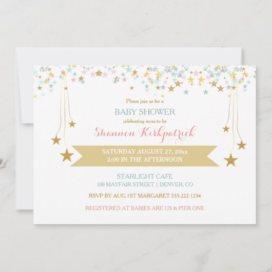 Twinkle Little Star Baby Gender Reveal Ethnic Einladung (Rückseite)