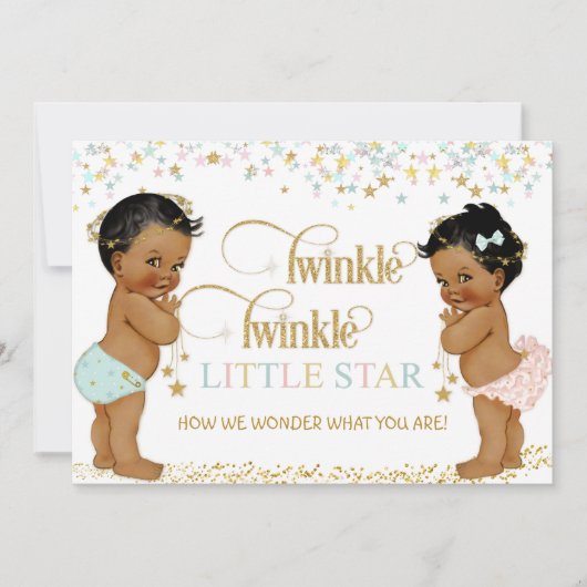 Twinkle Little Star Baby Gender Reveal Ethnic Einladung (Vorderseite)