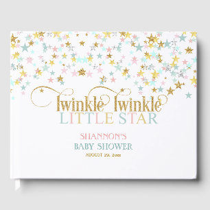 Twinkle Little Star Baby Gold Aqua Pink Gästebuch