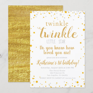 Twinkle Little Star Baby Gold Girls Geburtstag Einladung