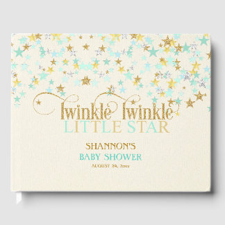 Twinkle Little Star Baby Gold Mint Grün Creme Gästebuch