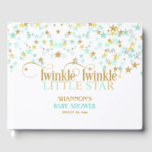Twinkle Little Star Baby Gold Minze Green Gästebuch