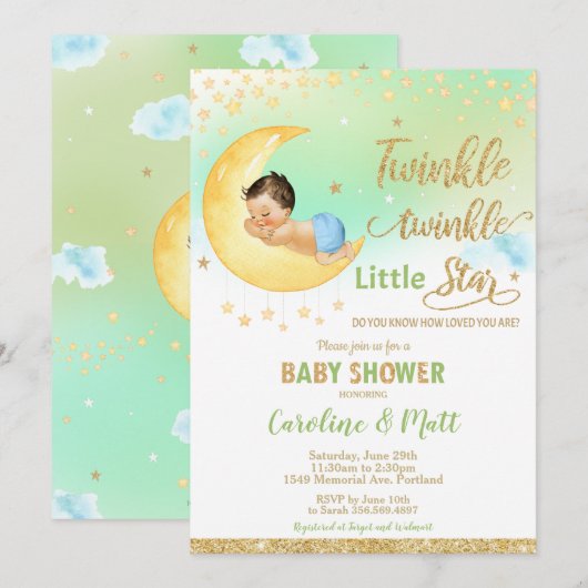 Twinkle Little Star Baby Shower Gender Neutral Einladung (Vorne/Hinten)