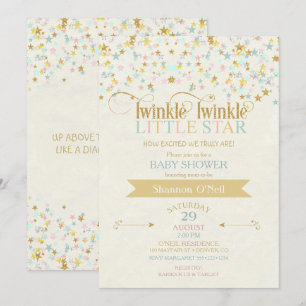 Twinkle Little Star Baby Shower Gold Aqua Einladung