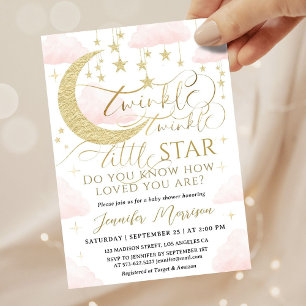 Twinkle Little Star Baby Shower Mädchen Rosa Gold Einladung