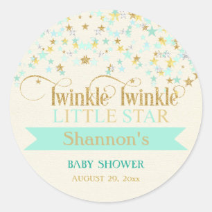 Twinkle Little Star Baby Shower Mintgrün & Gold Runder Aufkleber