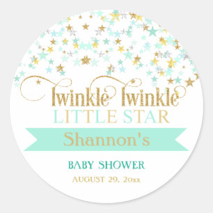 Twinkle Little Star Baby Shower Mintgrün & Gold Runder Aufkleber