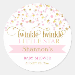Twinkle Little Star Baby Shower Rosa Gold Runder Aufkleber