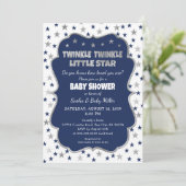 Twinkle Little Star Baby Shower Silber einladen Einladung (Stehend Vorderseite)