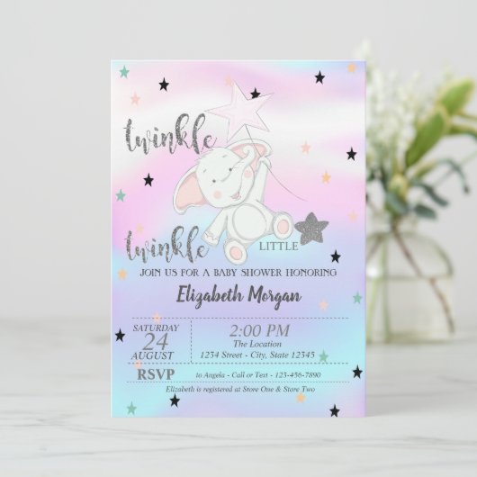 Twinkle Little Star, Bear Holographic Baby Show Einladung (Stehend Vorderseite)