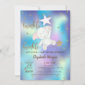 Twinkle Little Star Bear Holographic Baby Shower Einladung (Vorderseite)