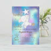 Twinkle Little Star Bear Holographic Baby Shower Einladung (Stehend Vorderseite)