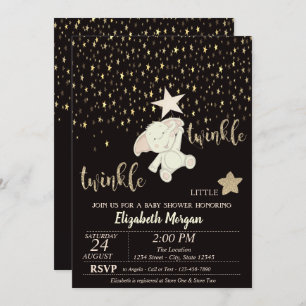 Twinkle Little Star Black, Gold, Bear Baby Dusche Einladung