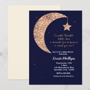 Twinkle Little Star Blau Bronze Mond Baby Shower Einladung