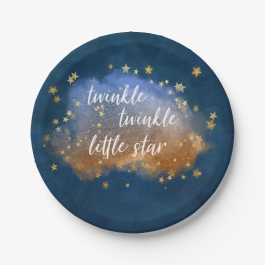 Twinkle Little Star | Blaue Kupfer-Goldstaub Pappteller (Vorderseite)