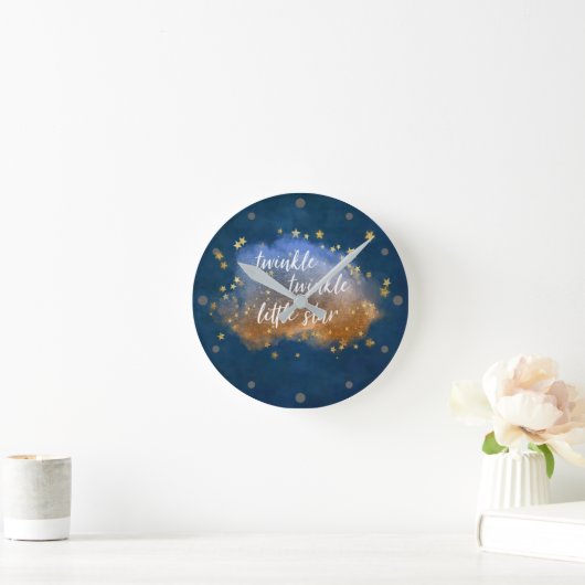 Twinkle Little Star | Blaue Kupfer-Goldstaub Runde Wanduhr (Zuhause)