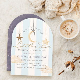 Twinkle Little Star Blaue Streifen Junge 1. Geburt Einladung