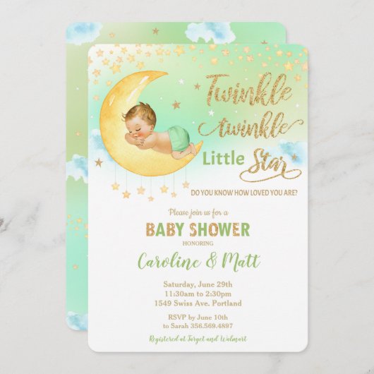 Twinkle Little Star Blonde Baby Dusche Neutral Einladung (Vorne/Hinten)