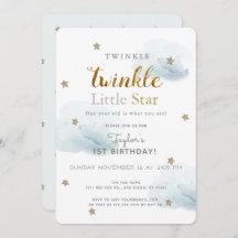 Twinkle Little Star Blue 1. Geburtstag Einladung