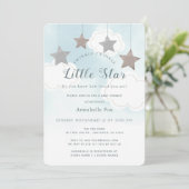 Twinkle Little Star Blue Baby Dusche Einladung (Stehend Vorderseite)