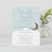 Twinkle Little Star Blue Baby Dusche von Mail Einladung (Stehend Vorderseite)