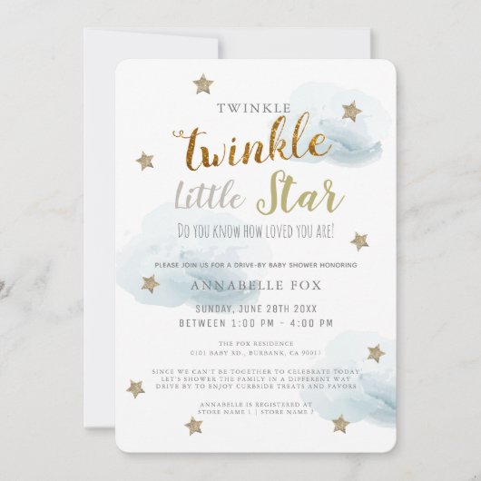 Twinkle Little Star Blue Boy Drive-by Baby Shower Einladung (Vorderseite)