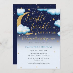 Twinkle Little Star Blue Boy Erster Geburtstag Einladung